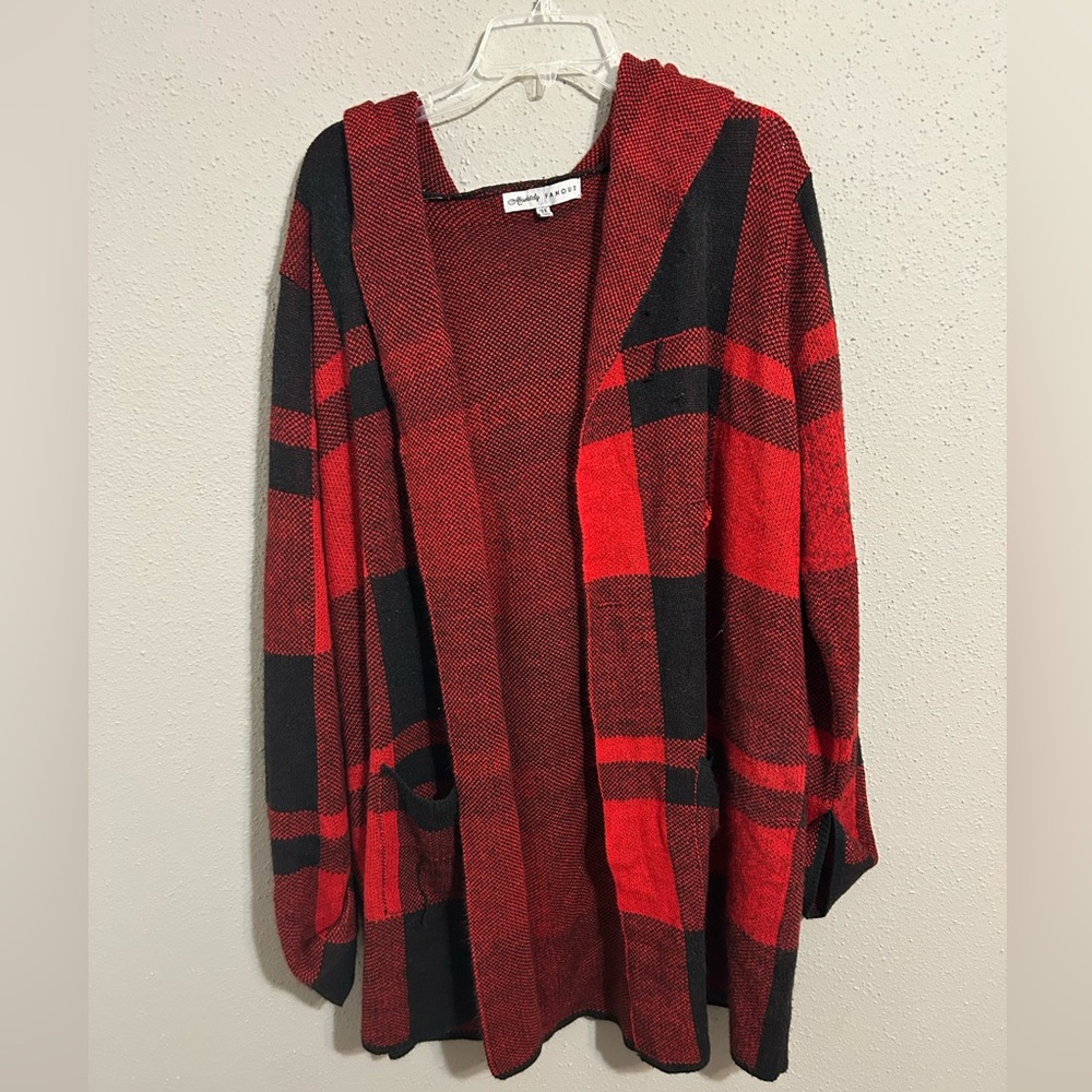 Absolutely Famous Red and Black Plaid Cardigan